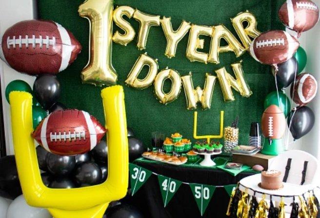 Football Party Birthday Banner & Triangle Flags - Sports Themed Decor For First Birthday Or Game Day - View #9